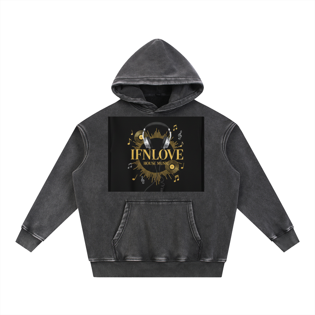 IFNLOVE House Music Snow-Wash Oversized Hoodie